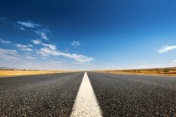 Naklejka premium A ribbon of road sailing smoothly into the blue sky dream cobwebs land.