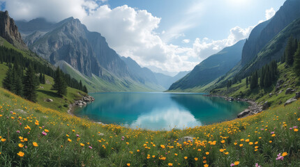 Sary-Chelek Lake Kyrgyzstan Untouched Alpine Lake Surrounded by Cliffs and Wildflower Meadows