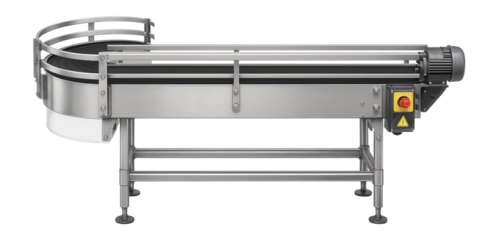 Overhead conveyor with a gravity-fed accumulation section for a bottling plant