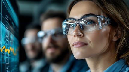 Analyzing data trends in technology office lab photography professional environment close-up view innovation focus