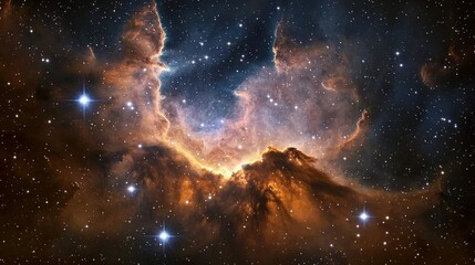 Swirling, colourful nebula with bright stars