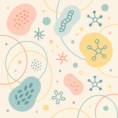 A colorful and modern pattern with organic shapes and lines perfect for backgrounds, textiles, or designs needing a scientific or artistic touch.