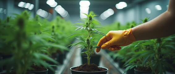 Precision in Cannabis Care — Eye-Level Medium Telephoto Shot Focused on the Specialist’s Hands Handling Medical Cannabis