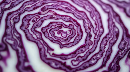 Purple Cabbage Veins Macro Close-Up Showing Intricate Leaf Patterns