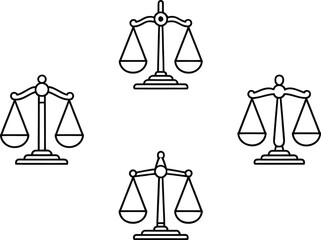 Scales of Justice: Four Outline Icons, Legal Theme, Simple Style, White Background