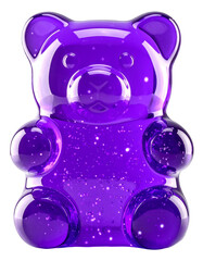 purple gummy bear with glitter isolated on transparent background, png