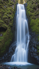 Ramona Falls Oregon USA Lace-like Waterfall Cascading Down Mossy Volcanic Rock Wall