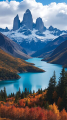 Patagonia Lakes in Autumn Argentina Rugged Peaks and Copper-Colored Lenga Forests