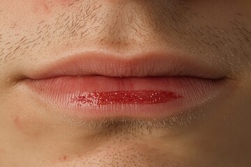 Fototapeta premium A close-up shot showcasing lips with red gloss, detailed texture, and skin