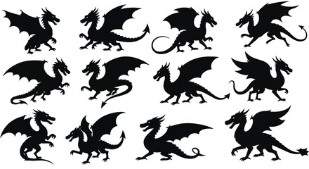 black silhouettes of dragons