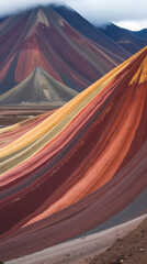 Rainbow Mountain Vinicunca Peru Vividly Colored Sedimentary Mountain Bands Streaked with Reds and Golds
