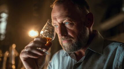 Savoring whiskey tasting experience distillery interior beverage photography warm ambiance close-up view connoisseurship