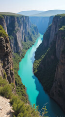 Sulak Canyon Dagestan Russia Deep Turquoise River Winding Through Vast Canyon Cliffs