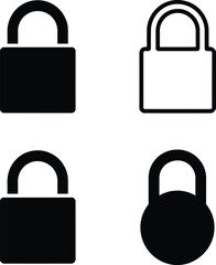 Four Simple Padlock Icons: Black, White, Square, Round; Security Concept