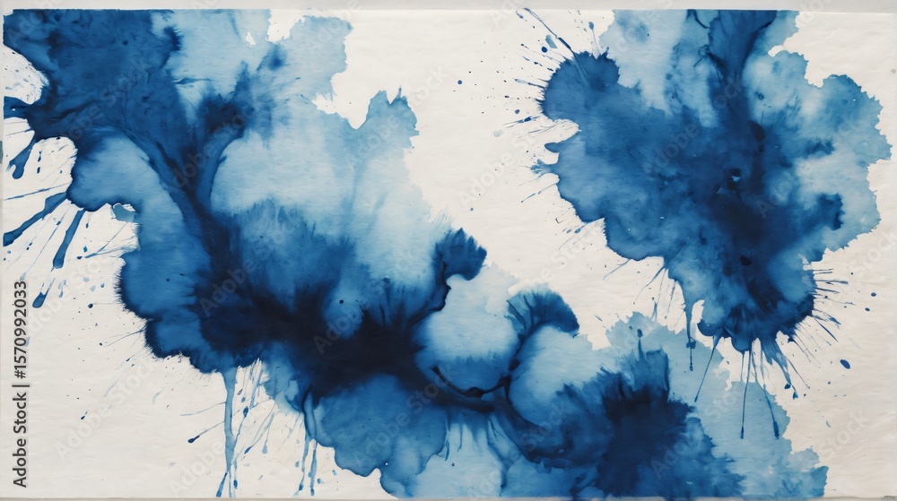 Aufkleber a dynamic composition of blue watercolor stains creates an abstract and artistic texture on a white 