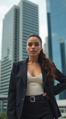 Mixed-Race Woman: Successful Businesswoman in Extreme Close-Up with Contemporary Chic Expression