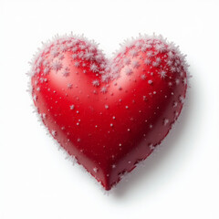 Red Heart Covered in Thin Frosty Layer with Icy Textures on Surface