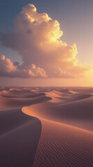 Tranquil Desert at Dusk with Glowing Clouds