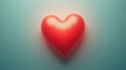 Glowing Red Heart with Soft Light Radiating Outward on a Muted Aqua Background Symbolizing a Luminous Love