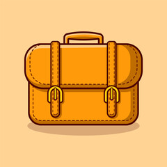 Brown briefcase illustration icon vector. Business object concept, work.