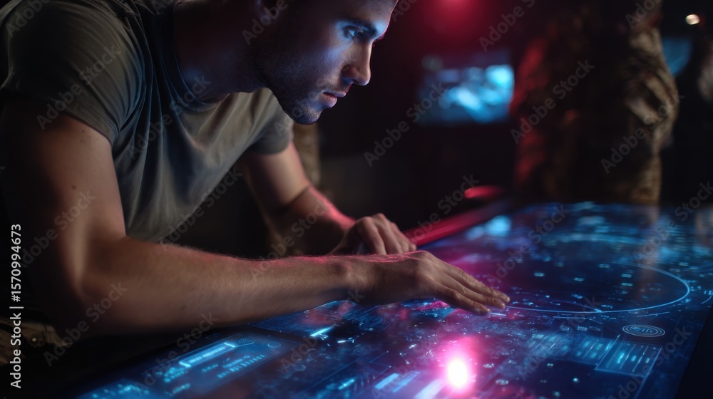 Poster military operations simulation command center digital interface tactical environment close-up view s