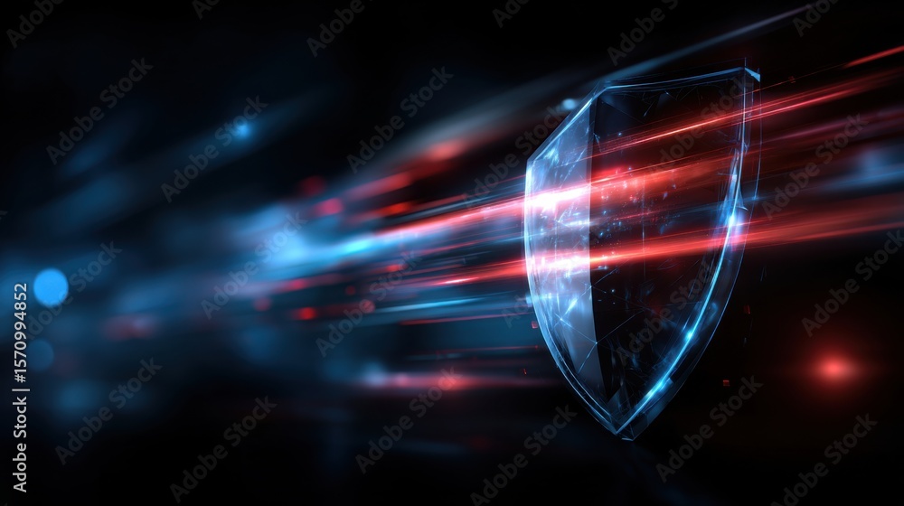 Aufkleber cyber security concept with shield and light trails in digital environment
