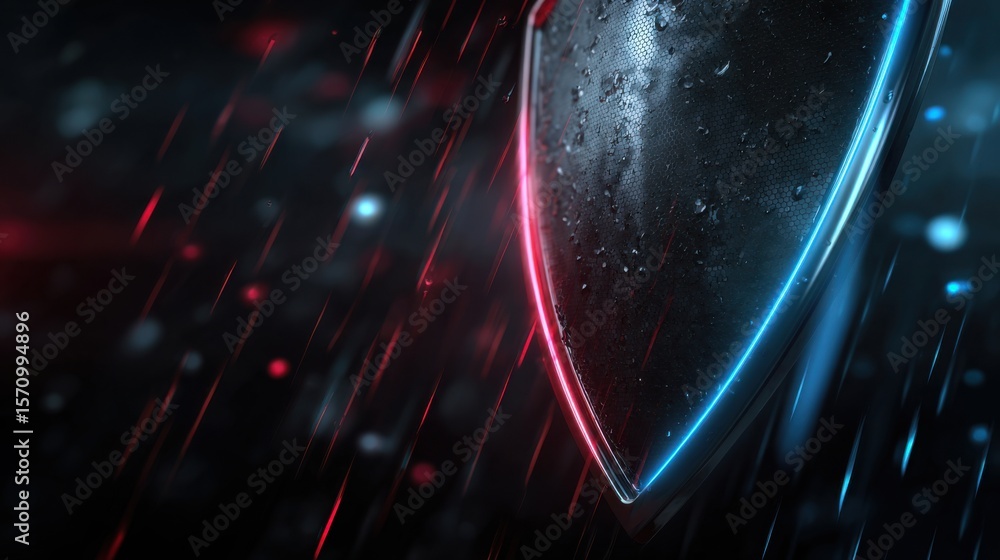 Poster futuristic shield design abstract digital space 3d render dark atmosphere close-up view creative con