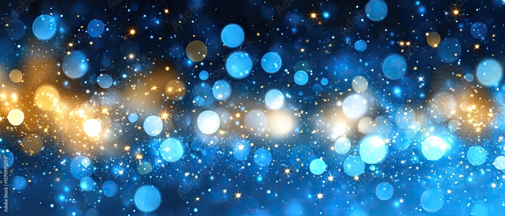 Canvas Prints blue and golden bokeh effect with scattered stars. sparkling and magical lights abstract
