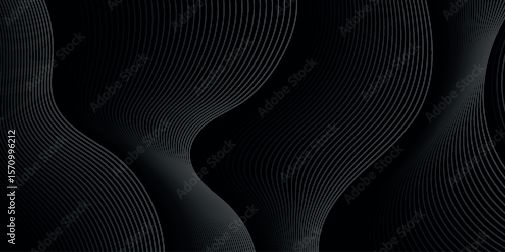 Poster abstract background with overlapping wavy lines decoration on dark space. modern minimalist graphic 