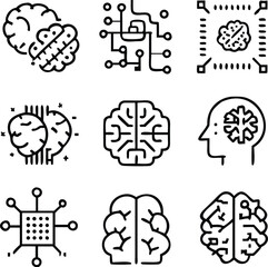 AI Technology Icons Set – Artificial Intelligence, Machine Learning, Neural Network, Robotics