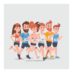 Obraz premium Group of Cartoon Runners Competing in a Fun Run Event