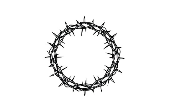 Crown of Thorns Illustration in Black and White on White Background