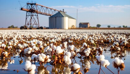 Macro View of Drowned Cotton Fields Outside San Saba.