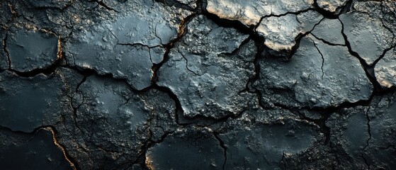 Cracked earth texture, with deep crevices and a rough, dry surface. Dramatic lighting
