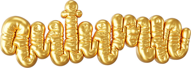 Gold fall 3D inflatable plastic Autumn lettering sticker in a trendy balloon style. Marketing typography graphic isolated clipart