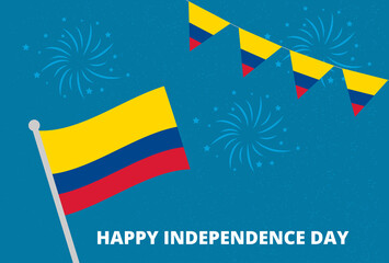 Colombia independence day flag with fireworks illustration