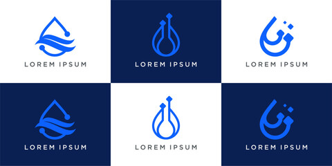 Set of water drop technology logo design