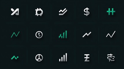 Financial  Economic Icon Set on Dark Background