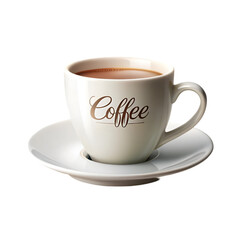 Coffee poster with white porcelain cup and beans ideal for cafe branding menu and morning beverage ads

