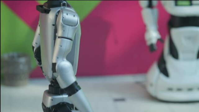 Two robots are standing next to each other, one of which is waving. The scene is set against a green background, which adds a sense of playfulness and lightheartedness to the image