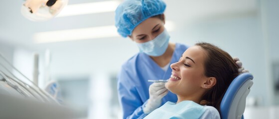 The dental professional providing gentle care to a smiling patient in clinic.