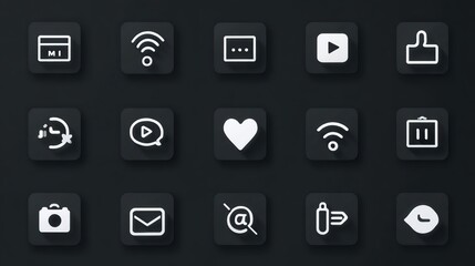 Matte Black Icons: Calendar, Wifi, Video, Heart  More on Rounded Squares