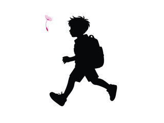 Naklejka premium Silhouette of Schoolboy Walking with Backpack