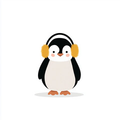 Fototapeta premium Cute little penguin wearing earmuffs in a whimsical doodle style on a white background