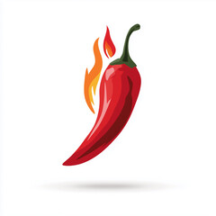 Hand-drawn red chili pepper with flame design on white background for cooking and spice themes