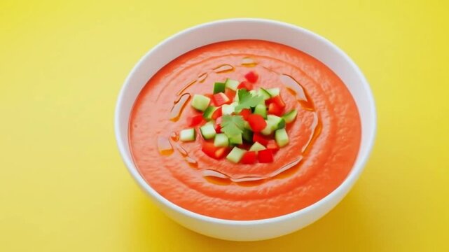 Gazpacho In White Bowl, Overhead Shot