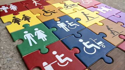 Colorful Puzzle Showing Inclusion and Human Rights Icons – Unity Concept