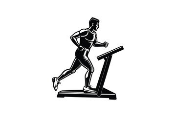 Obraz premium Black and White Illustration of Man Running on Treadmill for Fitness