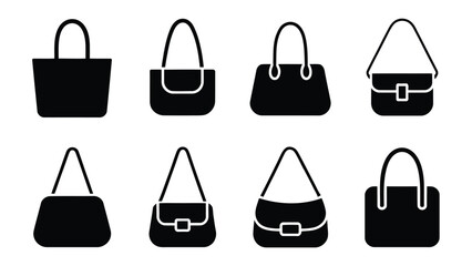 set of shopping bags silhouettes, women's handbags vector illustration