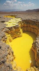 Dallol Ethiopia — Alien-Looking Acidic Pools and Neon-Yellow Sulfur Formations in Desert Crater